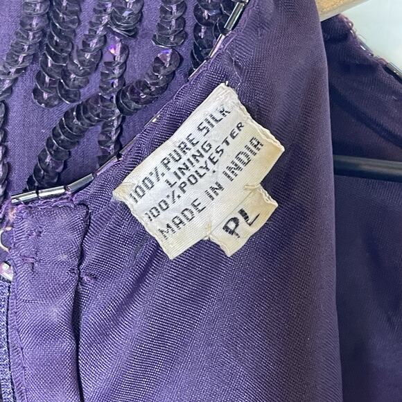 VTG Scala 80-90’s Purple Hand Beaded Sequin Long Sleeve Cocktail Formal Dress PL - Picture 11 of 11